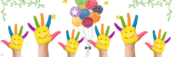 Bund bemalte Hände und Luftballons