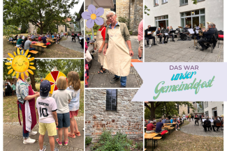 Kinder am Glücksrad, feiernde Menschen