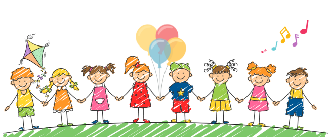 Kinder mit Luftballons halten sich an der Hand